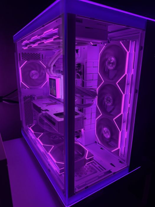 White build with sleeved cabling and purple lighting
